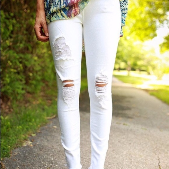 Just Black Denim - NWT White Distressed Skinny Jeans Size 26